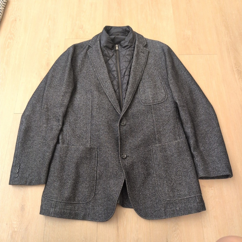 Hugo Boss Mens Grey Textured Blazer Jacket Removable Quilted Bib Italian Fabric